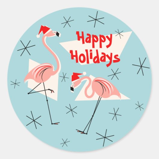 Rond Flamant rose Santas Blue Happy Holidays sticker ro (Devant)