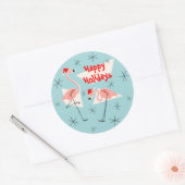 Rond Flamant rose Santas Blue Happy Holidays sticker ro (Enveloppe)