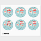 Rond Flamant rose Santas Blue Happy Holidays sticker ro (Feuille)