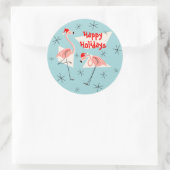 Rond Flamant rose Santas Blue Happy Holidays sticker ro (Sac)