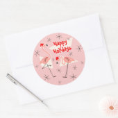 Rond Flamant rose Santas Pink Happy Holidays sticker ro (Enveloppe)