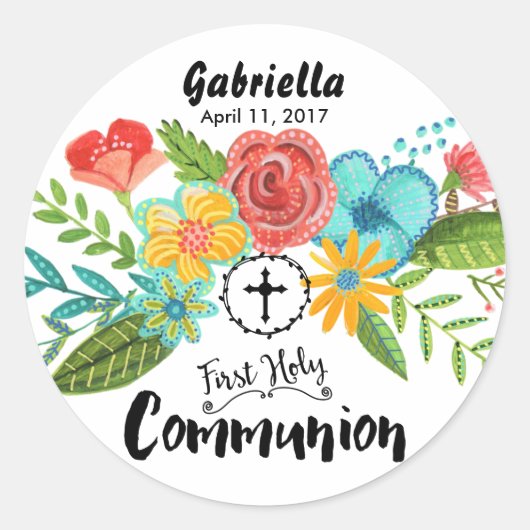 Rond Fleur de la première sainte communion | Sticker ro (Devant)