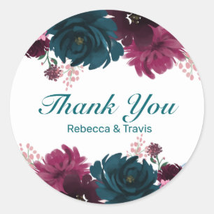 Rond Fleurs florales Merci Turquoise - Sticker circulai