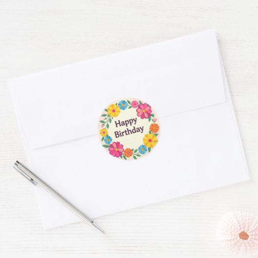 Rond Floral birthday sticker  (Enveloppe)