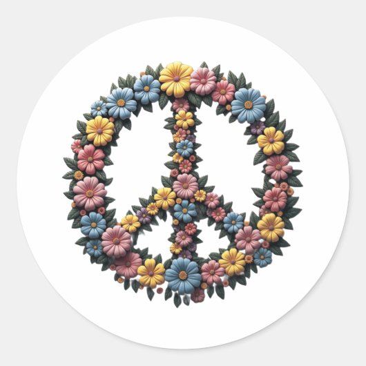 Rond Floral Peace Symbol Round Sticker (Devant)