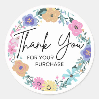 Rond Floral Thank You for Your Purchase Sticker