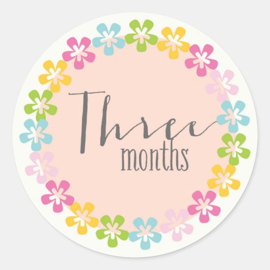 Rond Floral Trois Mois Nouveau Bébé Sticker (Devant)