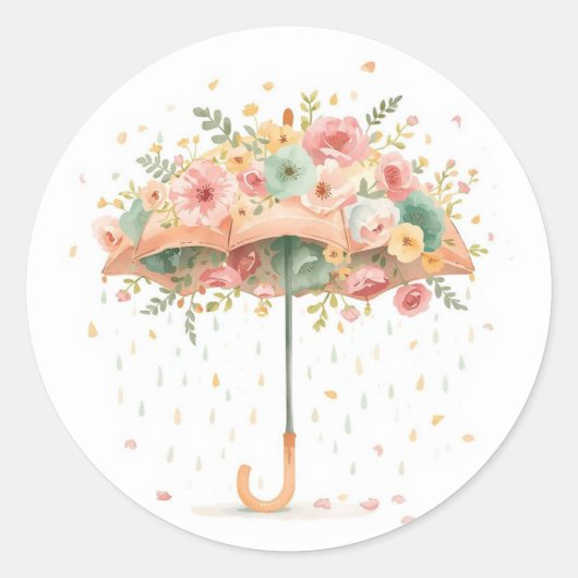 Rond Floral Umbrella Baby Sprinkle Favor Sticker (Devant)