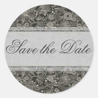 Rond Flore d'argent Enregistrer le sticker de date/scea