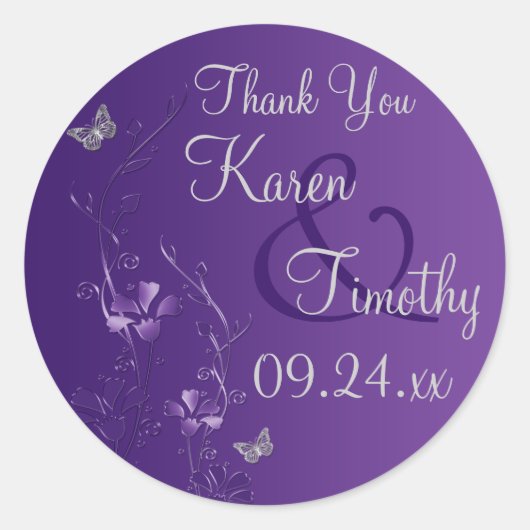 Rond Flore violette, argentée avec Sticker à papillons  (Devant)