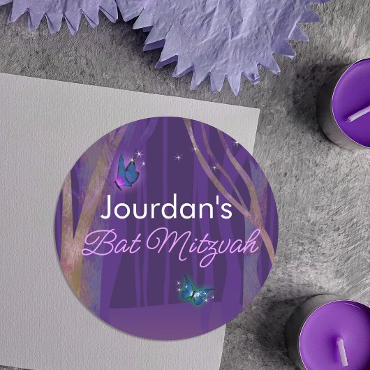 Rond Forêt violette enchantée, Sticker à papillons