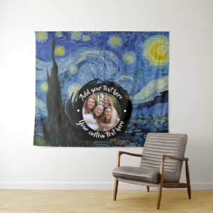 Rond foto/logo en aangepaste tekst Volledig bewe Wandkleed