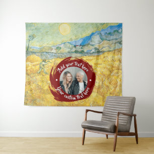 Rond foto/logo en aangepaste tekst Volledig bewe Wandkleed