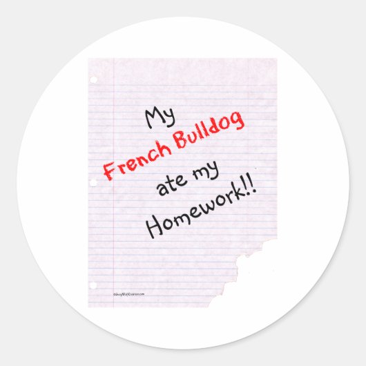 Rond Frenchie Ate My Homework - Sticker (Devant)