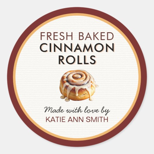 Rond Fresh Baked Cinnamon Roll Labels | Bakery Sticker (Devant)