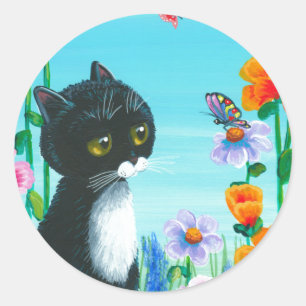 Rond Funny Black Cat Creationarts  Sticker