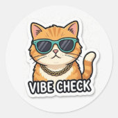 Rond Funny Cat Vibe Check Sticker Cute Aesthetic (Devant)