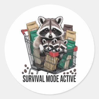 Rond Funny Raccoon Survival Mode Active Sticker - Coffe