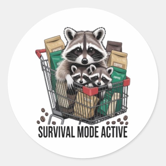 Rond Funny Raccoon Survival Mode Active Sticker - Coffe (Devant)
