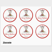 Rond Funny reindeer sticker whimsical red green cartoon (Feuille)
