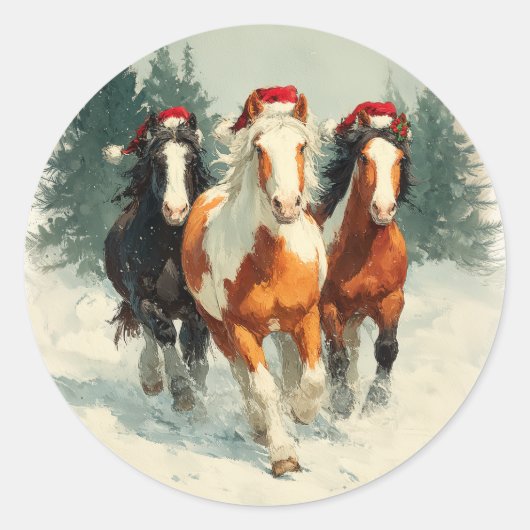 Rond Galloping Horses Christmas Sticker (Devant)