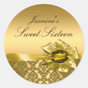 Rond Gem & Bow Sticker Gold Sweet 16