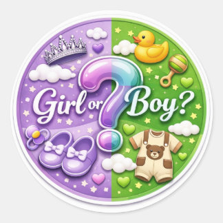 Rond Gender Reveal Party Sticker – Girl or Boy?