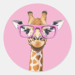 Rond Girafe avec lunettes roses clair Sticker BG rose