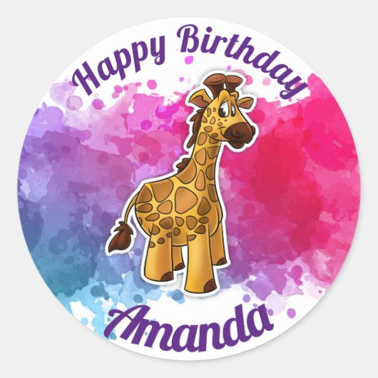 Rond Giraffe joyeux Sticker d'anniversaire (Devant)