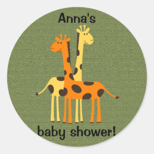 Rond Giraffes orange et jaune sur Sticker vert