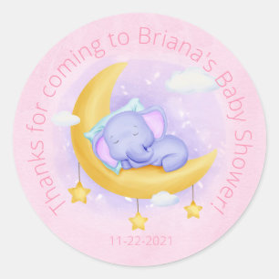 Rond Girl Elephant mignon Baby shower Favoriser Sticker