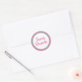 Rond Glittery Dark Rose et Silver Nom Favoriser Sticker (Enveloppe)