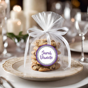 Rond Glittery Purple et Silver Nom Favoriser Sticker