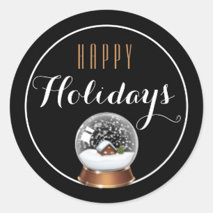 Rond Globe de neige avec Sticker Happy Holiday House