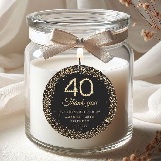 Rond Gold Diamonds 40th Birthday Thank you Sticker