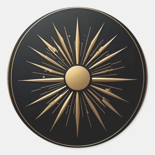 Rond Gold Sunburst Line Art Sticker noir (Devant)