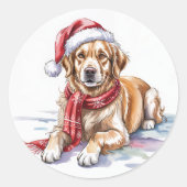 Rond Golden Retriever Christmas round Sticker (Devant)
