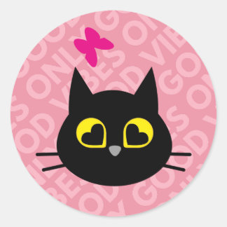 Rond GOOD VIBES SEULEMENT - Happy Black Cat Sticker