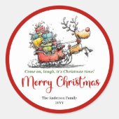 Rond Goofy whimsical reindeer sticker funny deer print (Devant)