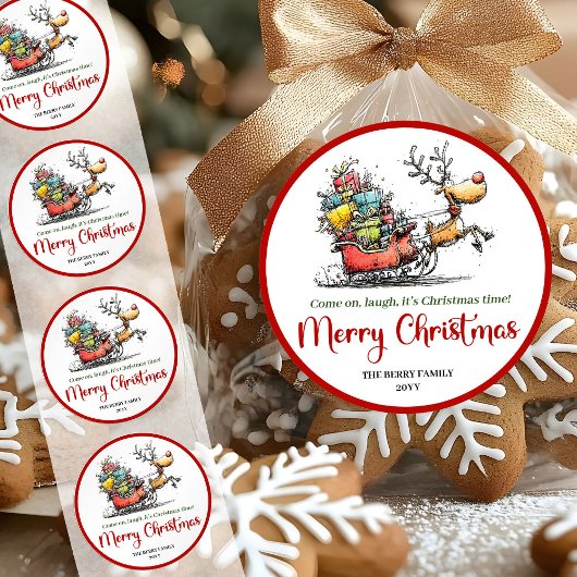 Rond Goofy whimsical reindeer sticker funny deer print