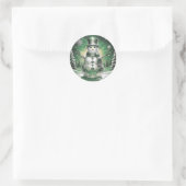 Rond Green Snowman Snowflakes Holiday Sticker (Sac)
