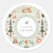 Rond Green Woodland Baby Shower Favor Round Sticker (Devant)