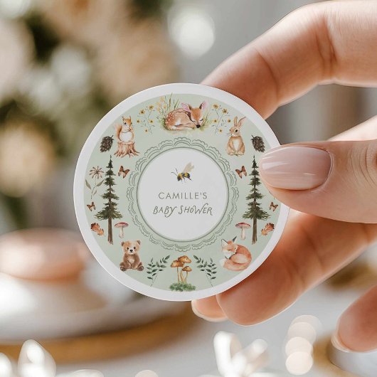 Rond Green Woodland Baby Shower Favor Round Sticker