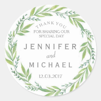 Rond Grille verte et blanche merci Sticker mariage