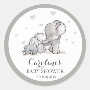 Rond Gris Elephant Amour Baby shower Bleu Sticker 