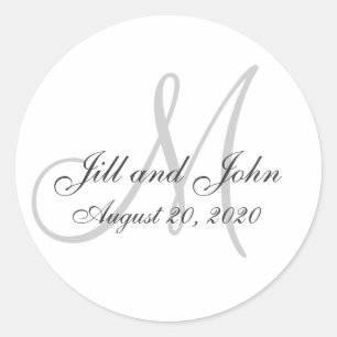 Rond Gris Monogramme Mariage Favor Sticker