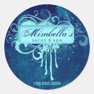 Rond Grunge floral sticker salon spa bleu denim