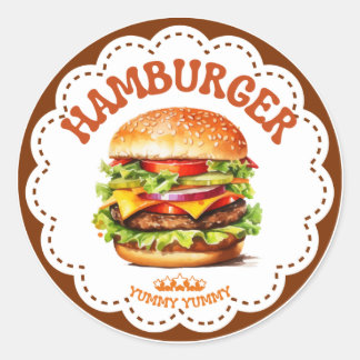 Rond Hamburger Sticker | Juicy Burger Kawaii Label | Fa