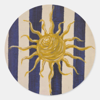 Rond Hand-Drawn Sun Sticker with Classic Stripes