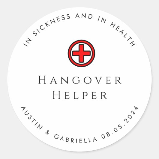 Rond Hangover Helper Modern Wedding Favoriser Sticker (Devant)